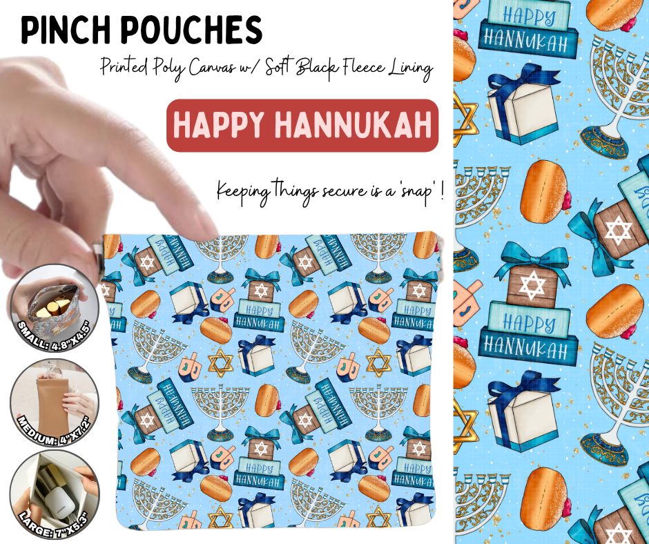 Preorder! Closes 8/19. ETA Nov. Happy Hanukkah Pinch Pouches in 3 Sizes