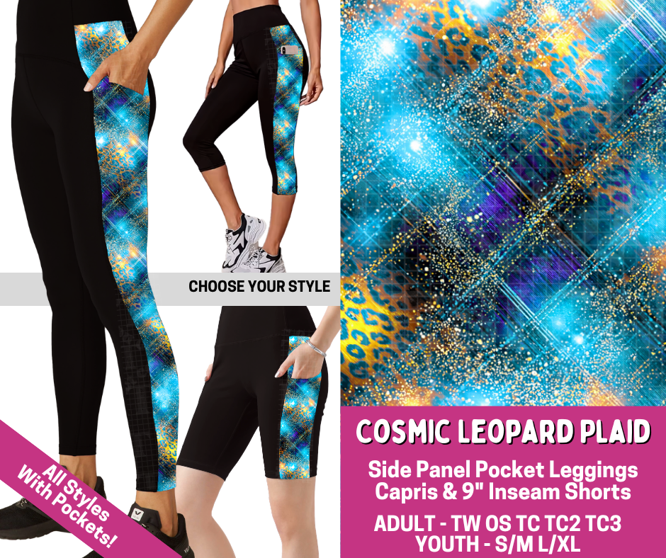 Preorder! Closes 6/18. ETA Sept. Cosmic Leopard Plaid Combo Side Panel Legging Lengths