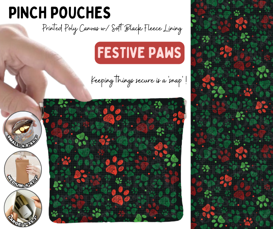 Preorder! Closes 8/19. ETA Nov. Festive Paws Pinch Pouches in 3 Sizes