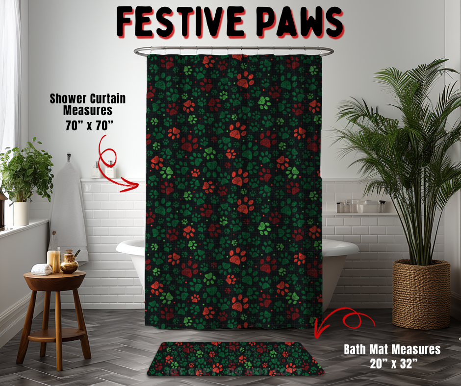 Preorder! Closes 9/2. ETA Dec. Festive Paws Custom Shower Curtain and/or Bath Mat