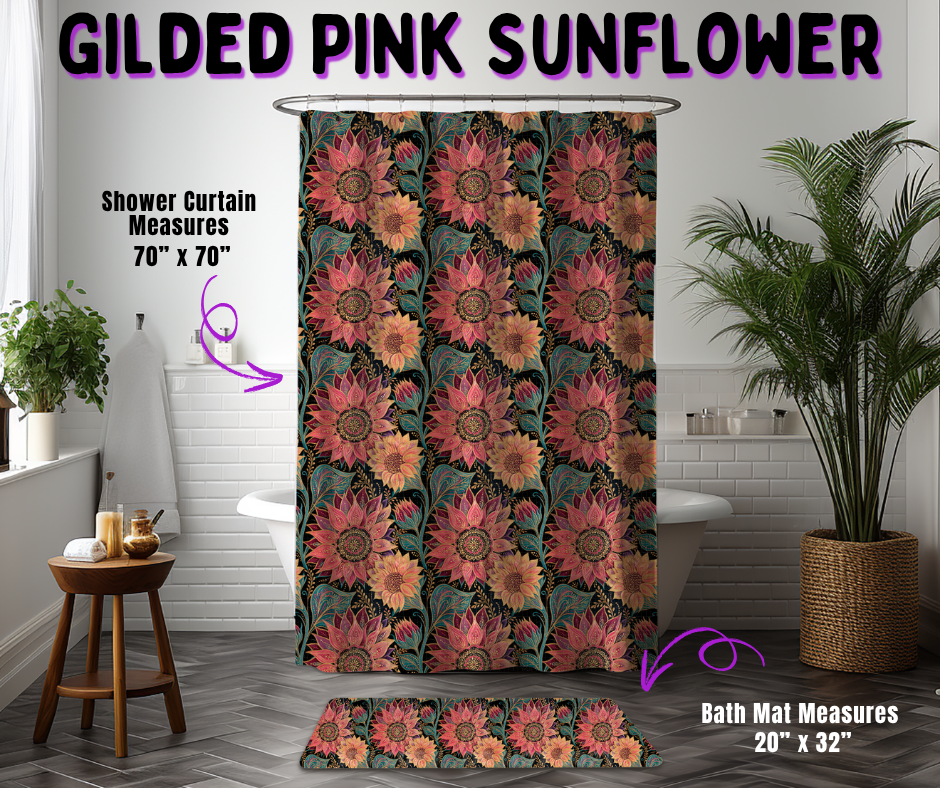 Preorder! Closes 10/21. ETA Jan. Gilded Pink Sunflower Custom Shower Curtain and/or Bath Mat