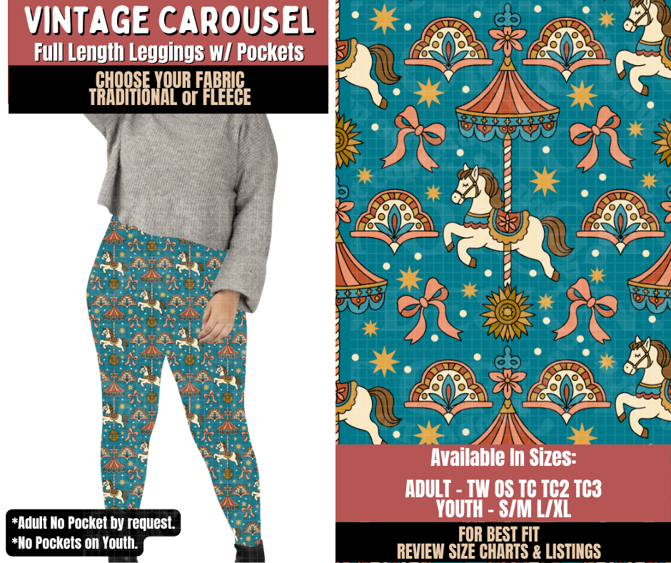 Preorder! Closes 10/22. ETA Jan. Vintage Carousel Leggings Choose Fleece or Traditional