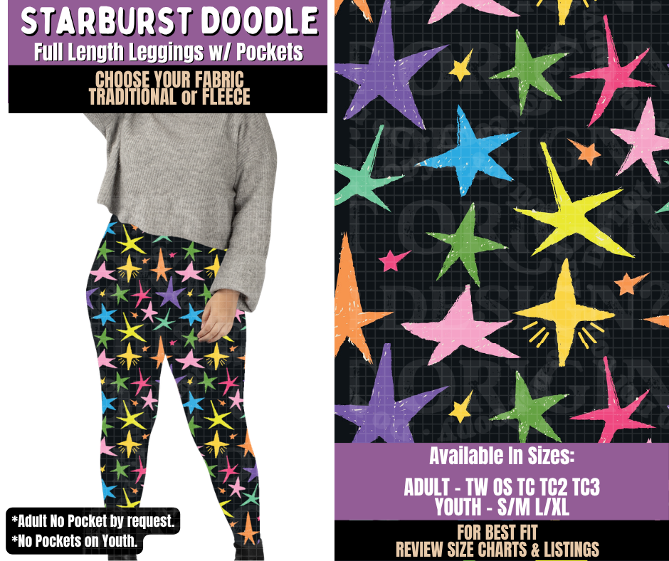 Preorder! Closes 9/23. ETA Dec. Starburst Doodle Leggings Choose Fleece or Traditional