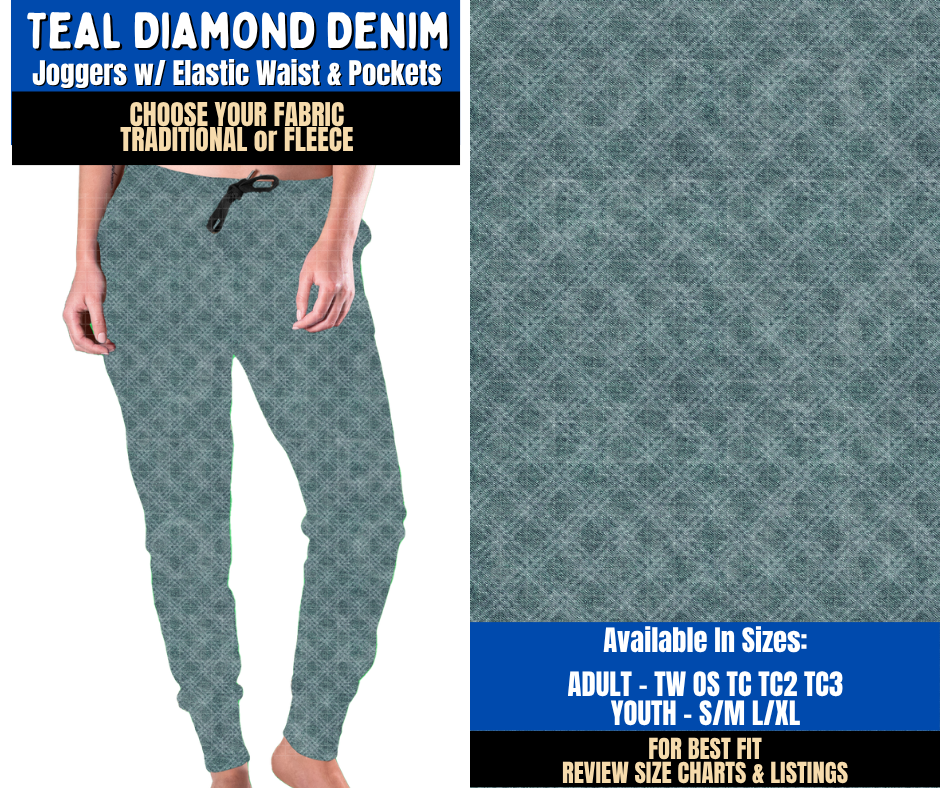 Preorder! Closes 9/16. ETA Dec. Teal Diamond Denim Joggers Choose Fleece or Traditional