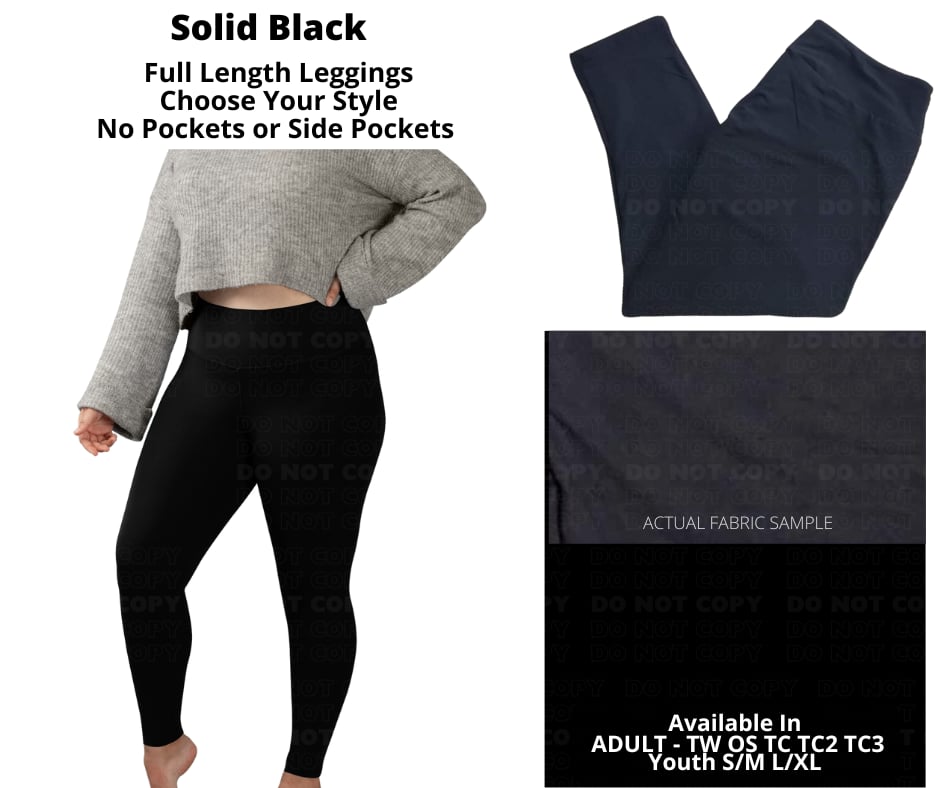 Preorder! Closes 12/24. ETA March. Solid Black Full Length Leggings w/wo Pockets