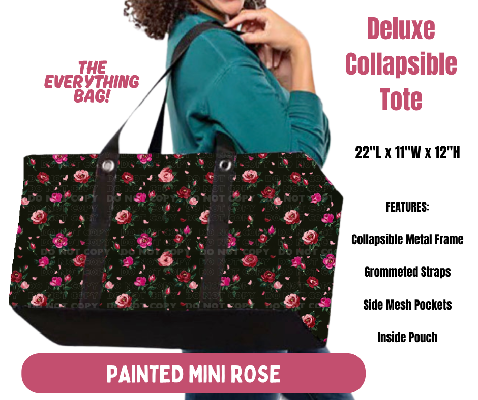 Preorder! Closes 10/8. ETA Jan. Painted Mini Rose Collapsible Tote