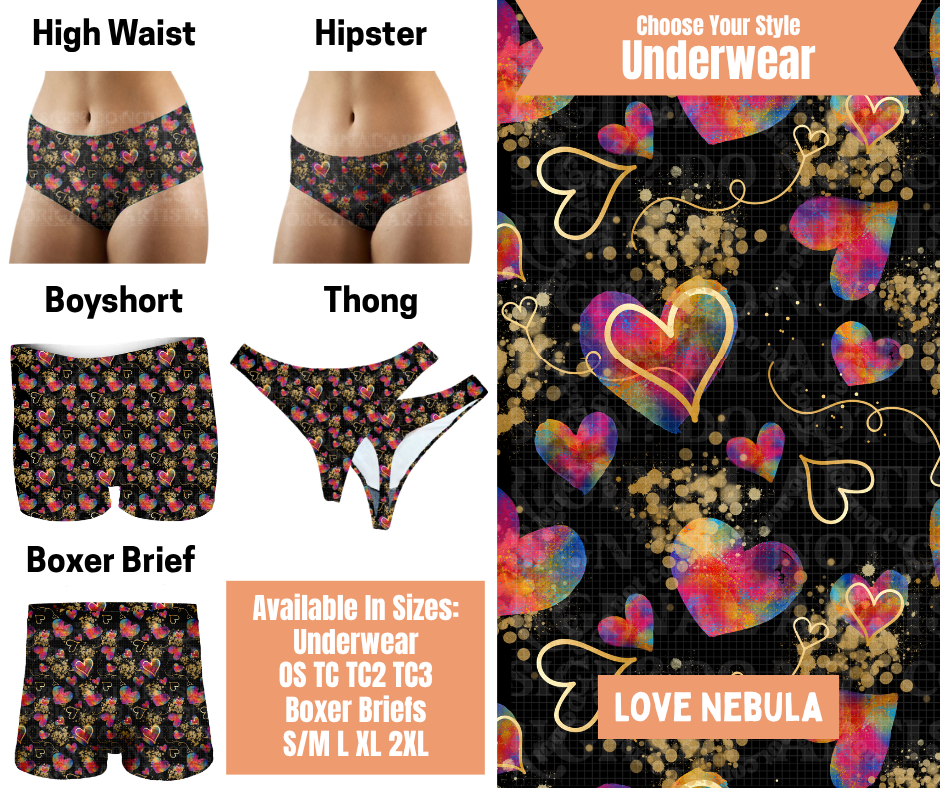 Preorder! Closes 11/5. ETA Feb. Love Nebula Hipster, High Waist, Boyshort, & Thong Underwear & Boxer Briefs