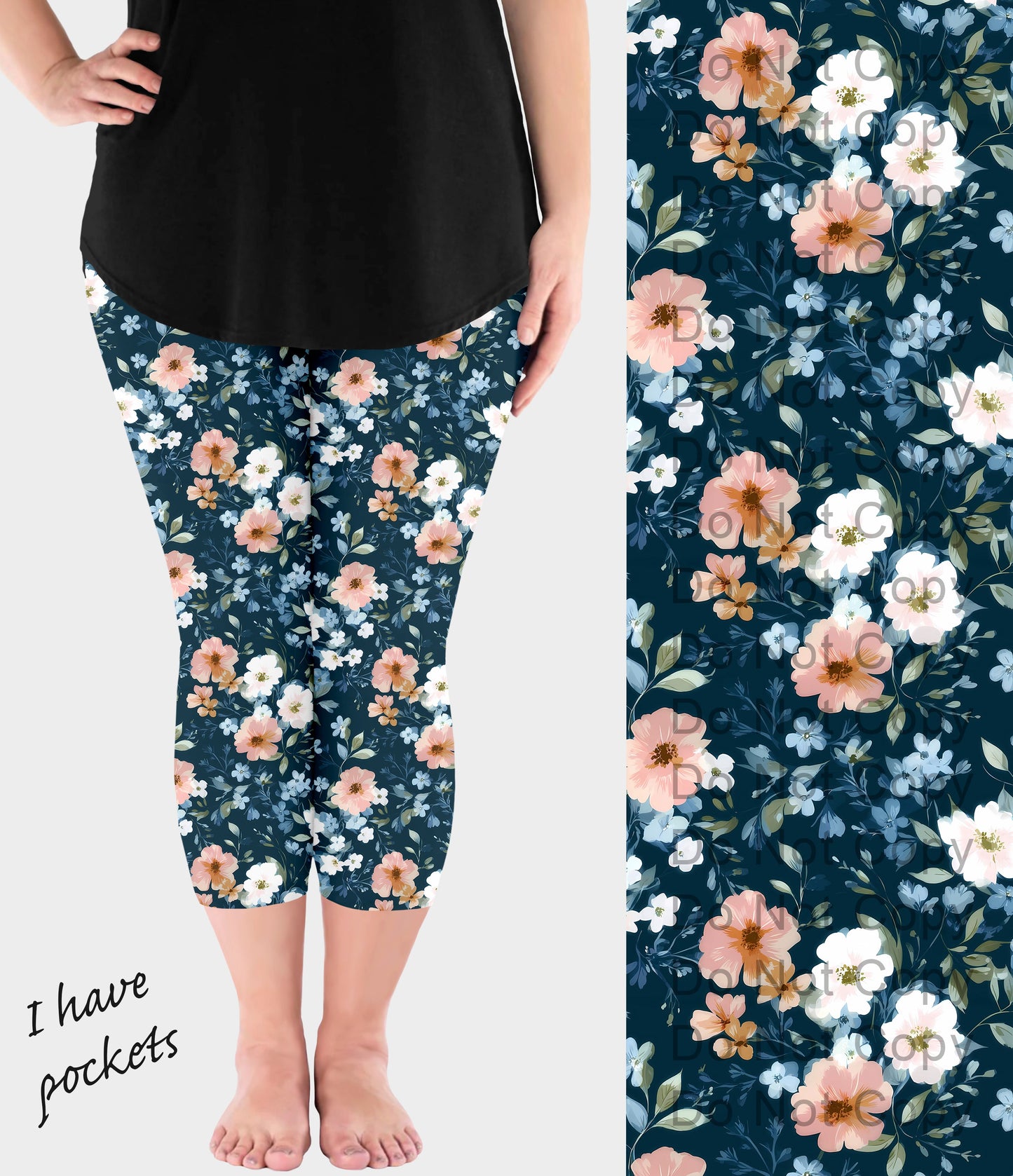 RTS - Serenity Blooms Capri Leggings with Pockets