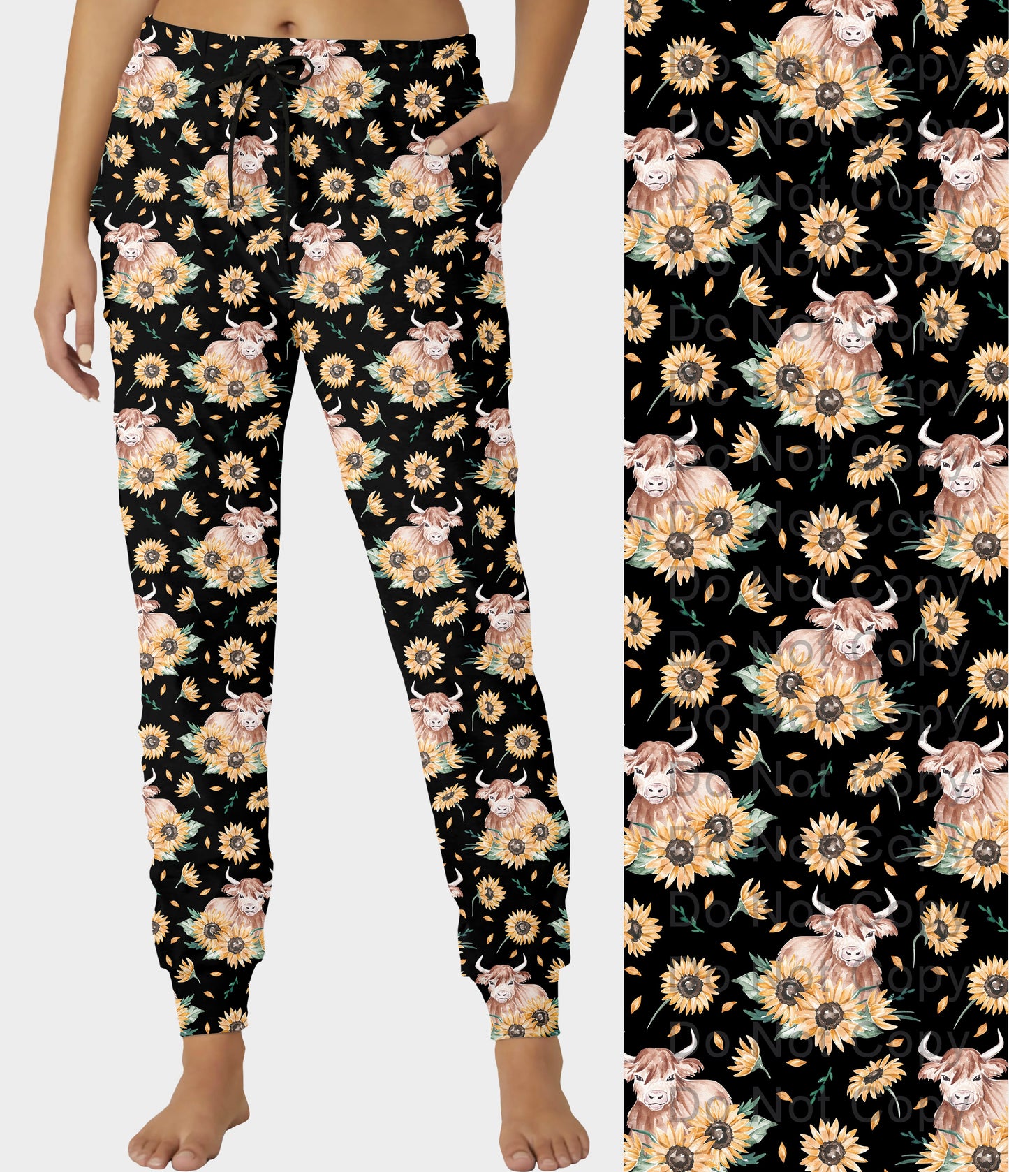 RTS - Sunflower Highland Cows Jogger Pants