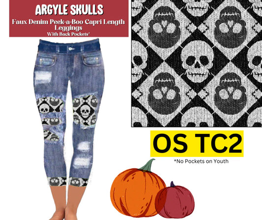 Argyle Skulls Capri Faux Denim Peekaboo