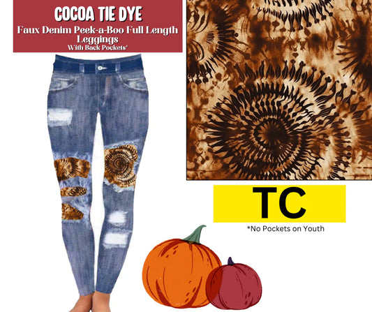 Cocoa Tie Dye Faux Denim Full Length Peekaboo Leggings