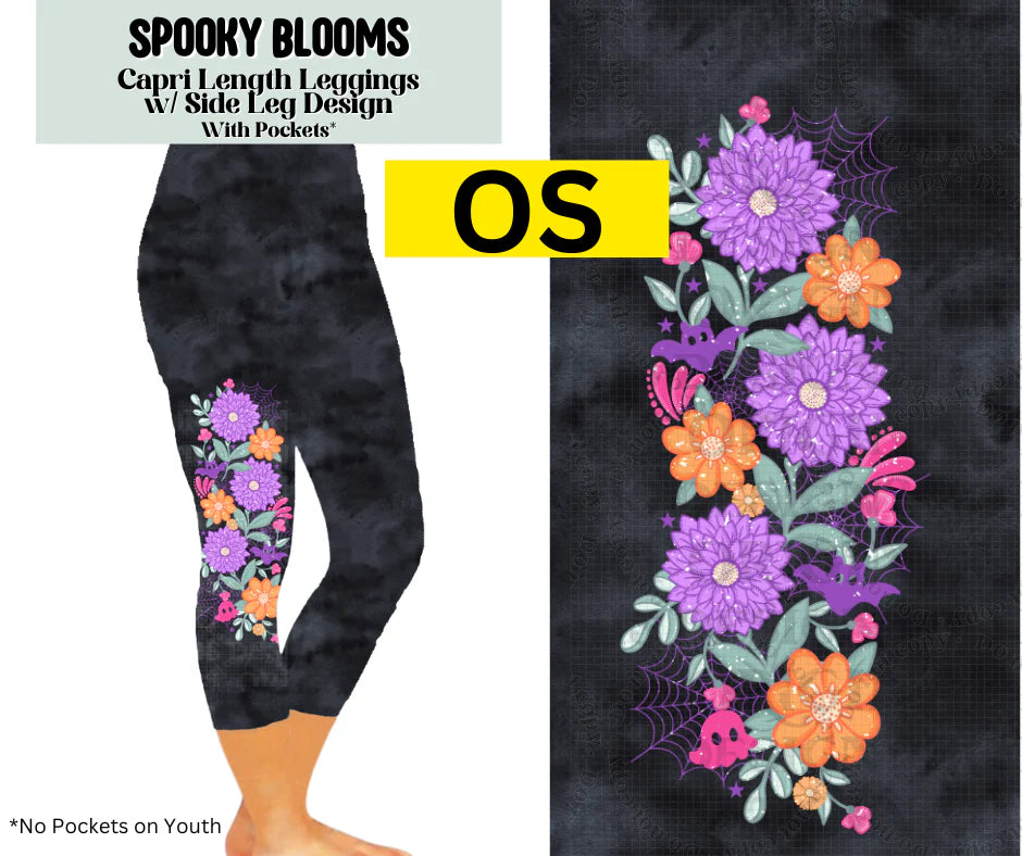 Spooky Blooms Capri Leggings w/ Side Leg Designs