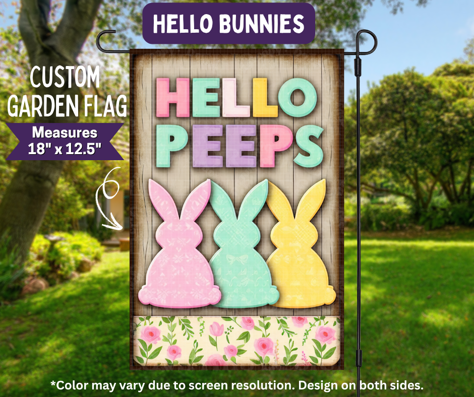 Preorder! Closes 11/9. ETA Feb. Hello Bunnies Garden Flag