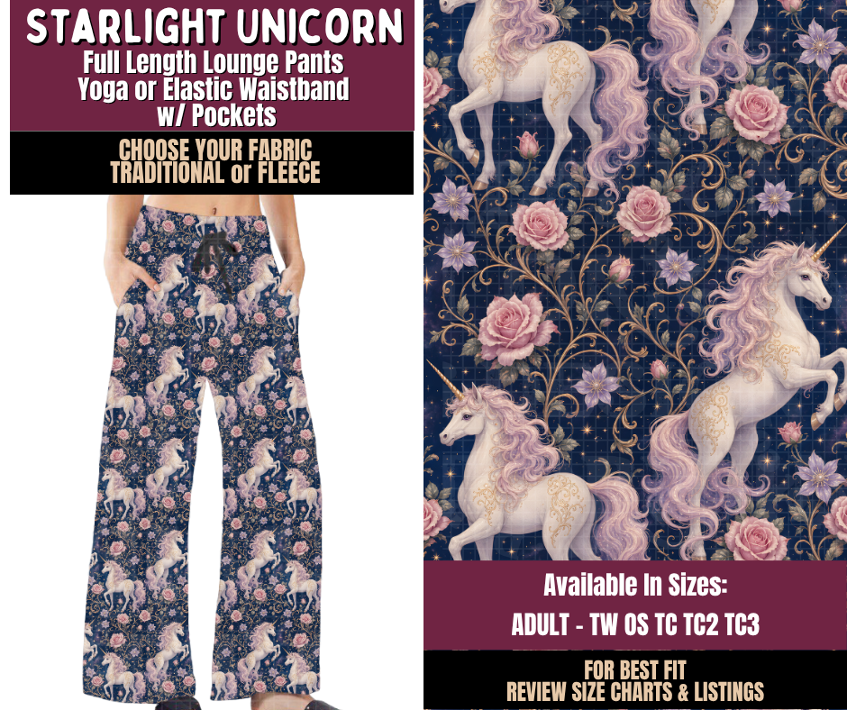 Preorder! Closes 11/11. ETA Feb. Starlight Unicorn Lounge Pants Choose Fleece or Traditional