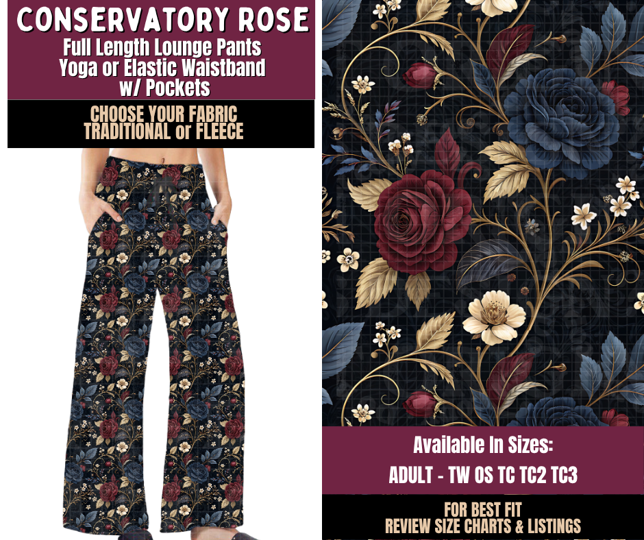 Preorder! Closes 11/11. ETA Feb. Conservatory Rose Lounge Pants Choose Fleece or Traditional