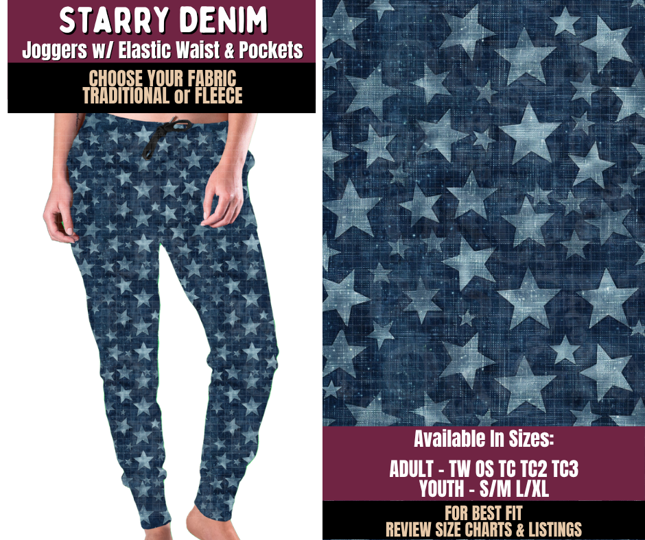 Preorder! Closes 11/11. ETA Feb. Starry Denim Joggers Choose Fleece or Traditional