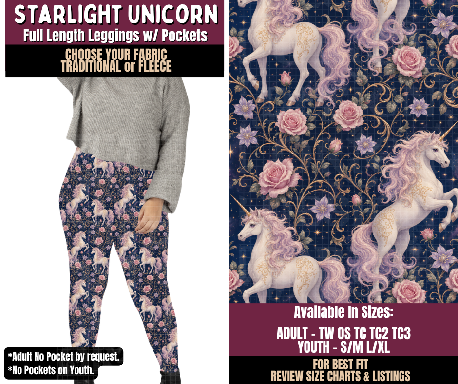 Preorder! Closes 11/11. ETA Feb. Starlight Unicorn Leggings Choose Fleece or Traditional