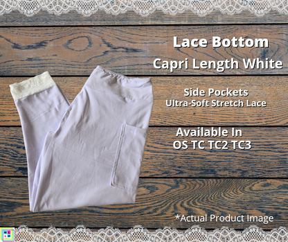 White Lace Cuff Capri Leggings w/ Pockets