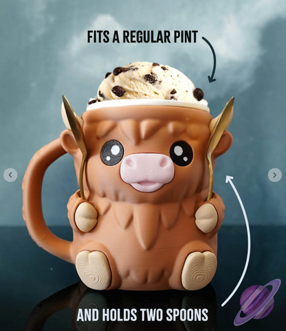 HIGHLAND COW- 3D PRINTED ICE CREAM PINT HOLDER