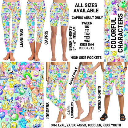 RTS - Colorful Characters Biker/Capris/Leggings with High Side Pockets