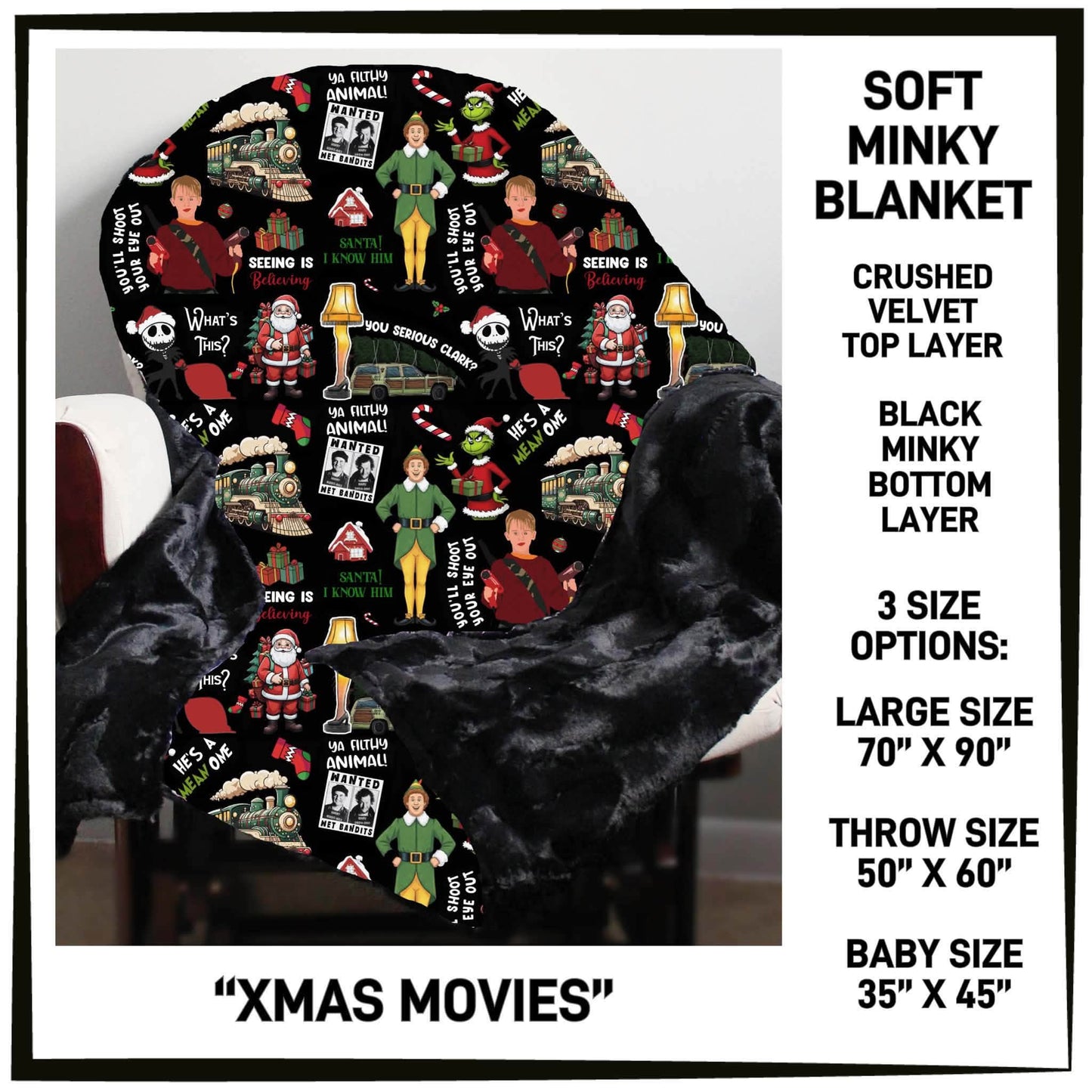 MI8B - Xmas Movies Minky Blanket - Preorder Closing 7/15 ETA: Late Sept