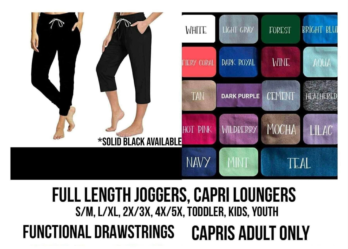 A6SB - Solid Colors Capri Loungers/Full Joggers - Preorder Closing 8/12 ETA: Late Sept