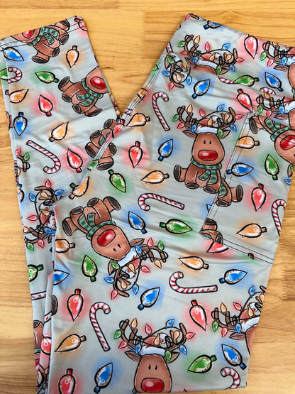 RTS - Cute Reindeer Leggings with High Side Pockets