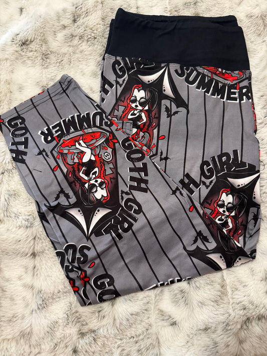 Goth Girl Summer Capri Length Leggings With Pockets