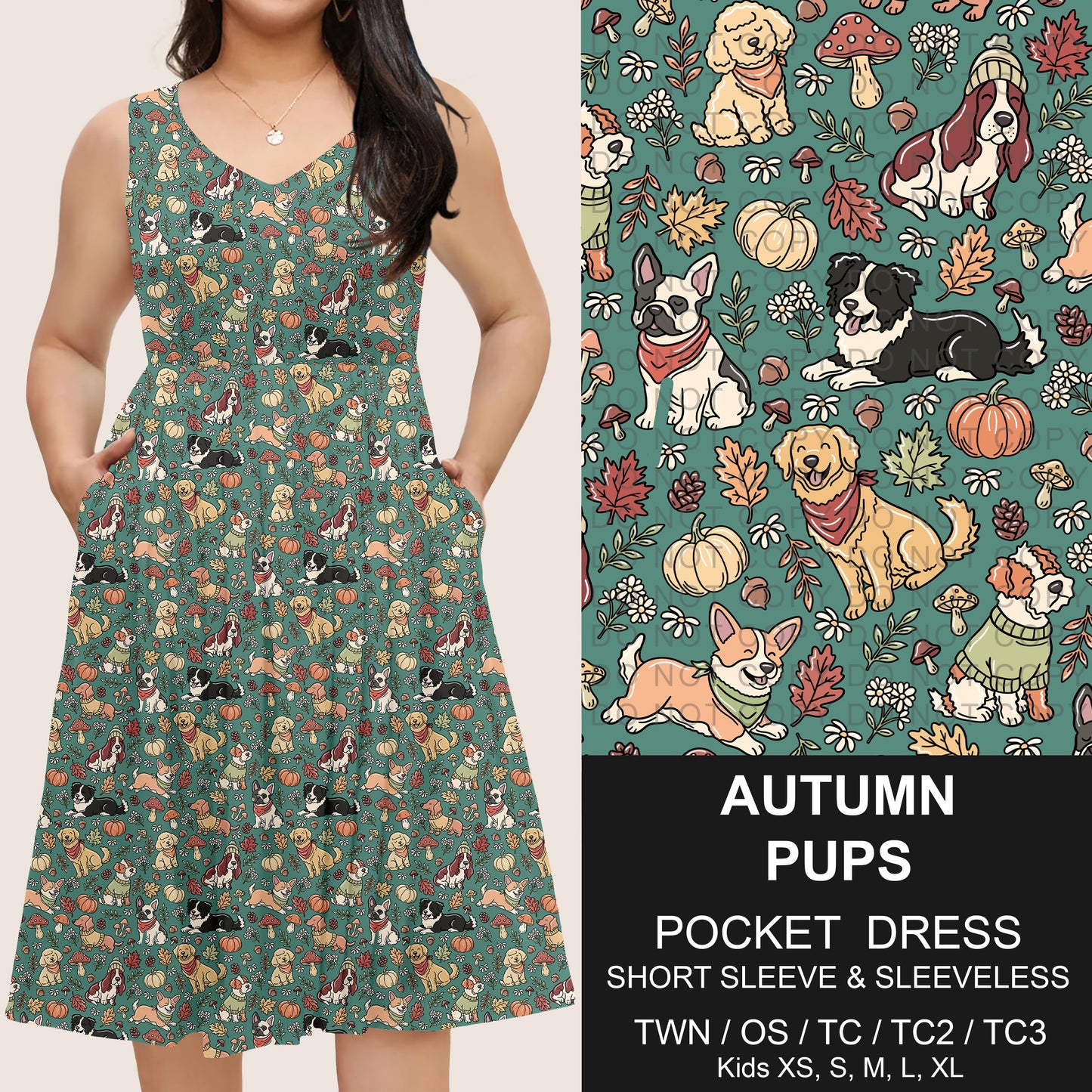 B302 - Preorder Autumn Pups Pocket Dress (Closes 7/24. ETA: early Oct.)