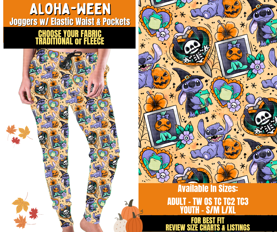 Preorder! Closes 7/16. ETA Oct. Aloha-ween Joggers Choose Fleece or Traditional