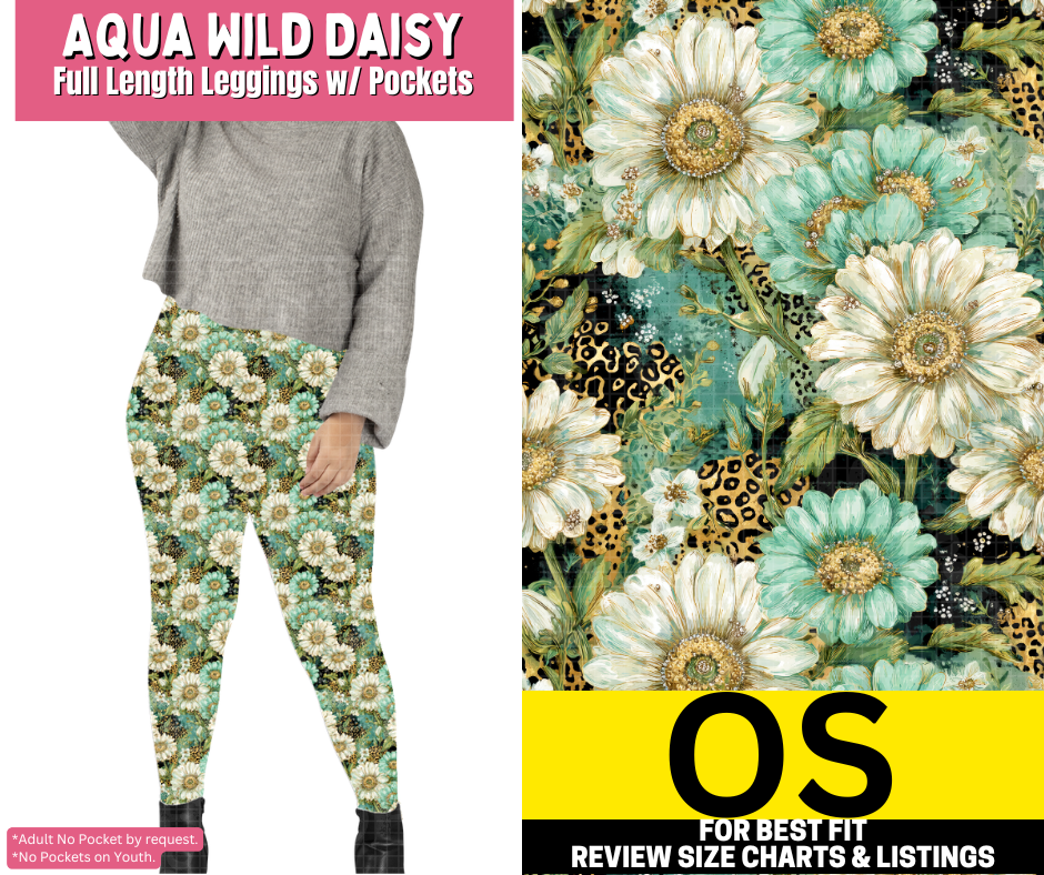 Aqua Wild Daisy Full Length Leggings w/ Pockets