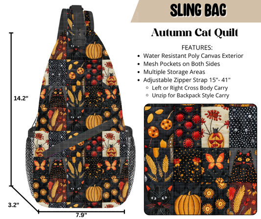 Autumn Cat Quilt Sling Bag