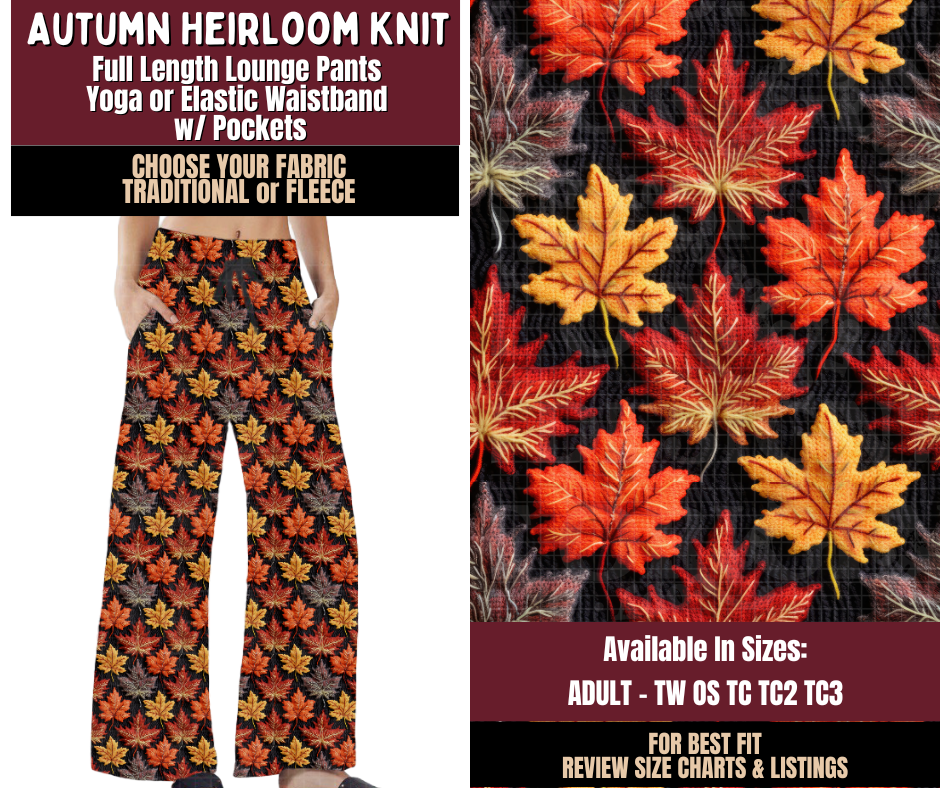 Preorder! Closes 7/22. ETA Oct. Autumn Heirloom Knit Lounge Pants Choose Fleece or Traditional