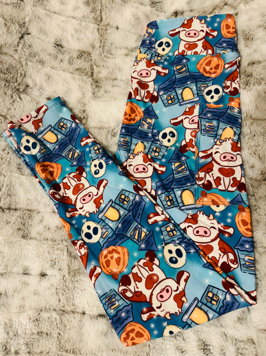 Halloween Cow Full Length Leggings With Pockets