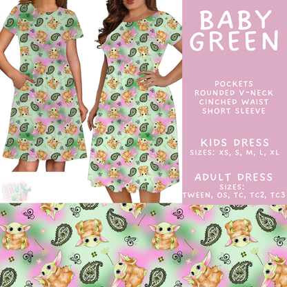 Batch #586 - Cool Characters 18 - Closes 9/16 - ETA mid Nov - Baby Green Adult & Kids Dresses