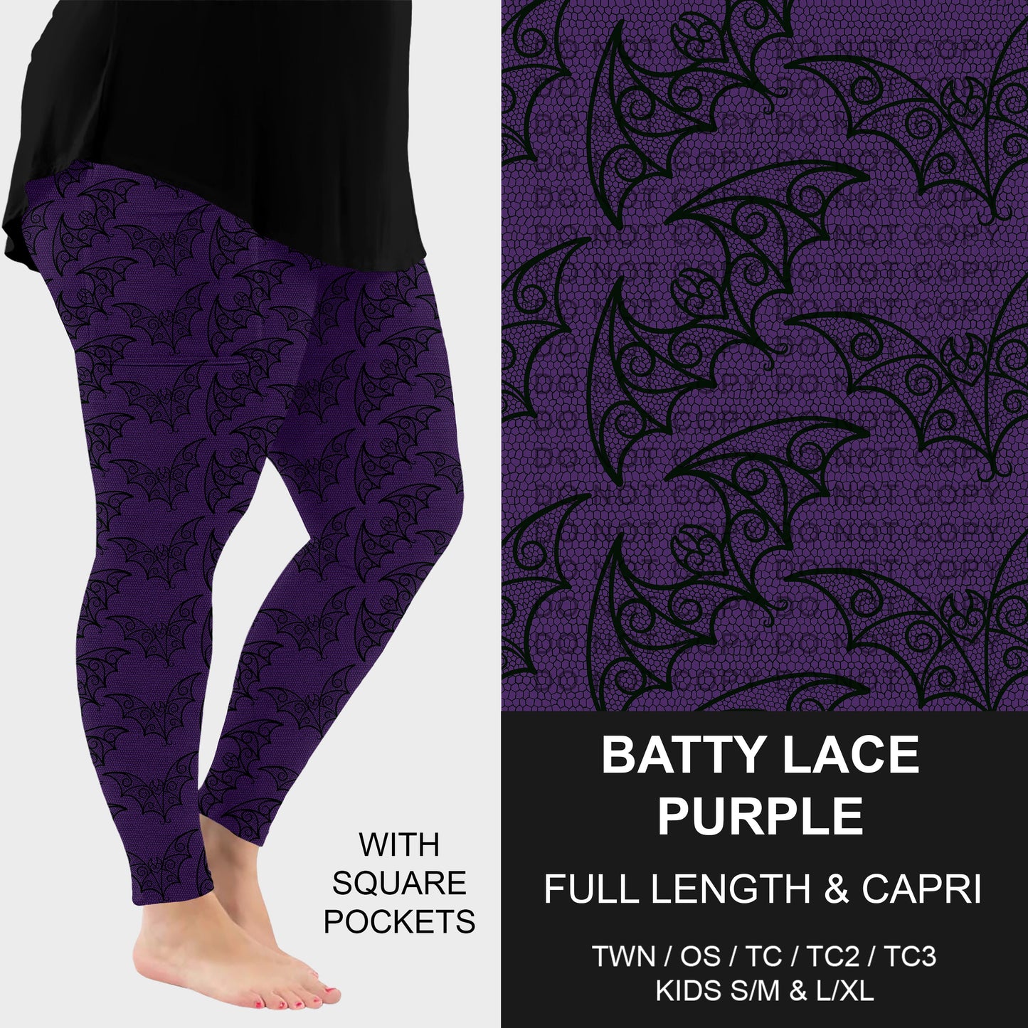 B305 - Preorder Batty Lace Purple Leggings w/ Pockets (Closes 8/02. ETA: early Oct.)