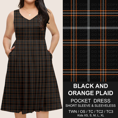 B302 - Preorder Black and Orange Plaid Pocket Dress (Closes 7/24. ETA: early Oct.)
