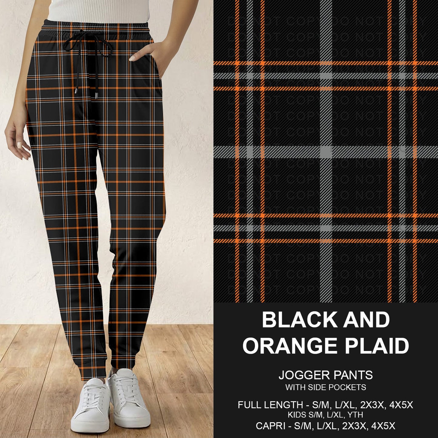 B299 - Preorder Black and Orange Plaid Joggers (Closes 7/12. ETA: mid Sept.)