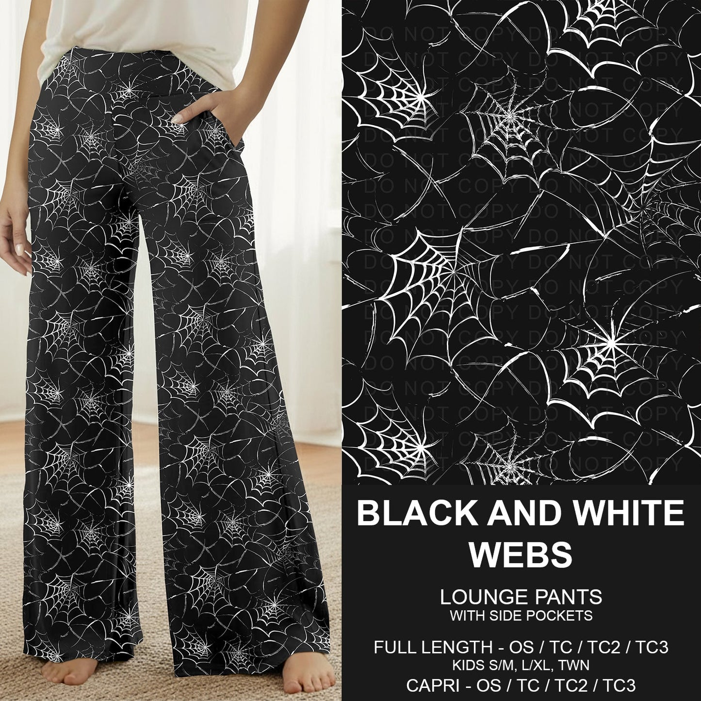 B295 - Preorder Black and White Webs Lounge Pants (Closes 6/14. ETA: late Aug.)
