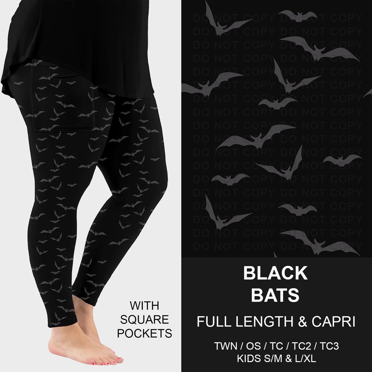 B299 - Preorder Black Bats Leggings w/ Pockets (Closes 7/12. ETA: mid Sept.)