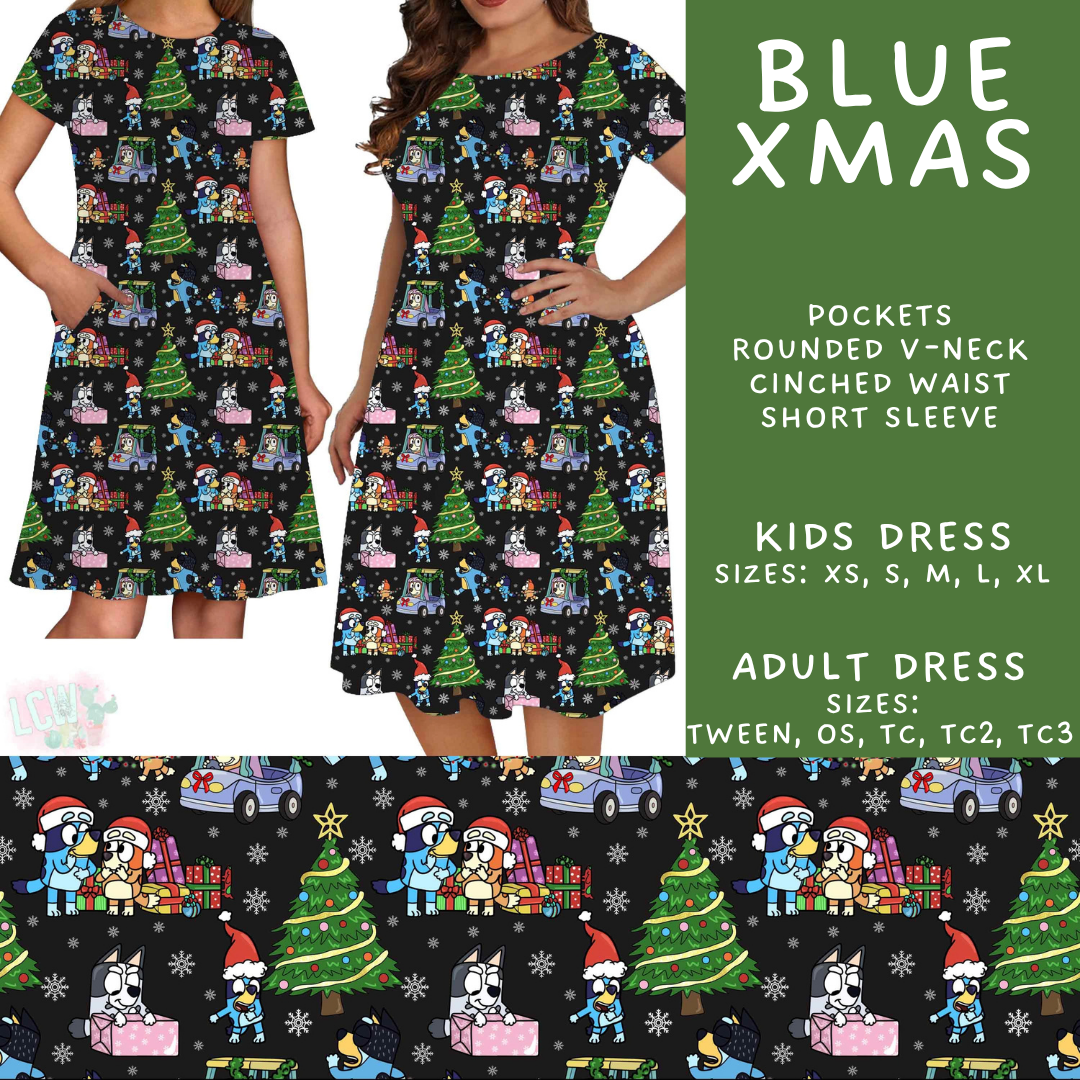 Batch #598 - Magical Character Christmas 2 - Closes 10/14 - ETA early Dec - Blue Xmas Adult & Kids Dresses