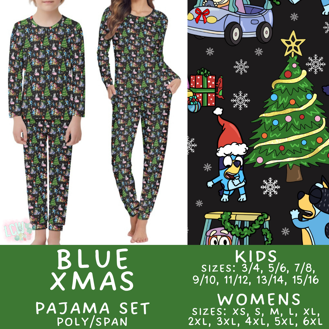 Batch #584 - Christmas Family Pajamas - Closes 9/11 - ETA mid Nov - Blue Xmas Womens & Kids Pajama Set