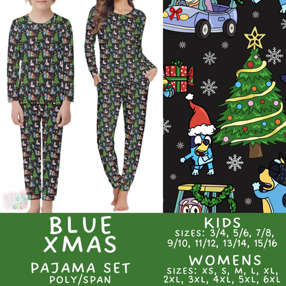 Batch #584 - Christmas Family Pajamas - Closes 9/11 - ETA mid Nov - Blue Xmas Womens & Kids Pajama Set