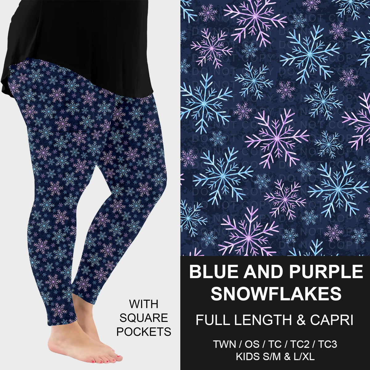 B315 - Preorder Blue and Purple Snowflakes Leggings w/ Pockets (Closes 10/04. ETA: early Dec.)