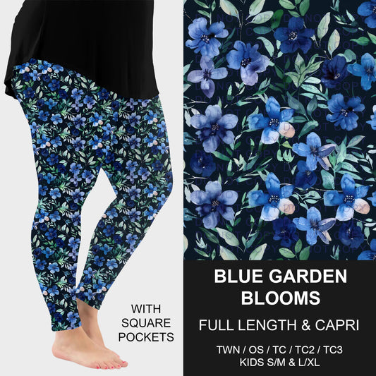 B310 - Preorder Blue Garden Blooms Leggings w/ Pockets (Closes 8/30. ETA: late Oct.)