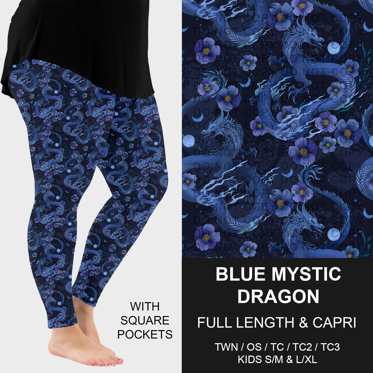 B314 - Preorder Blue Mystic Dragon Leggings w/ Pockets (Closes 9/27. ETA: late Nov.)