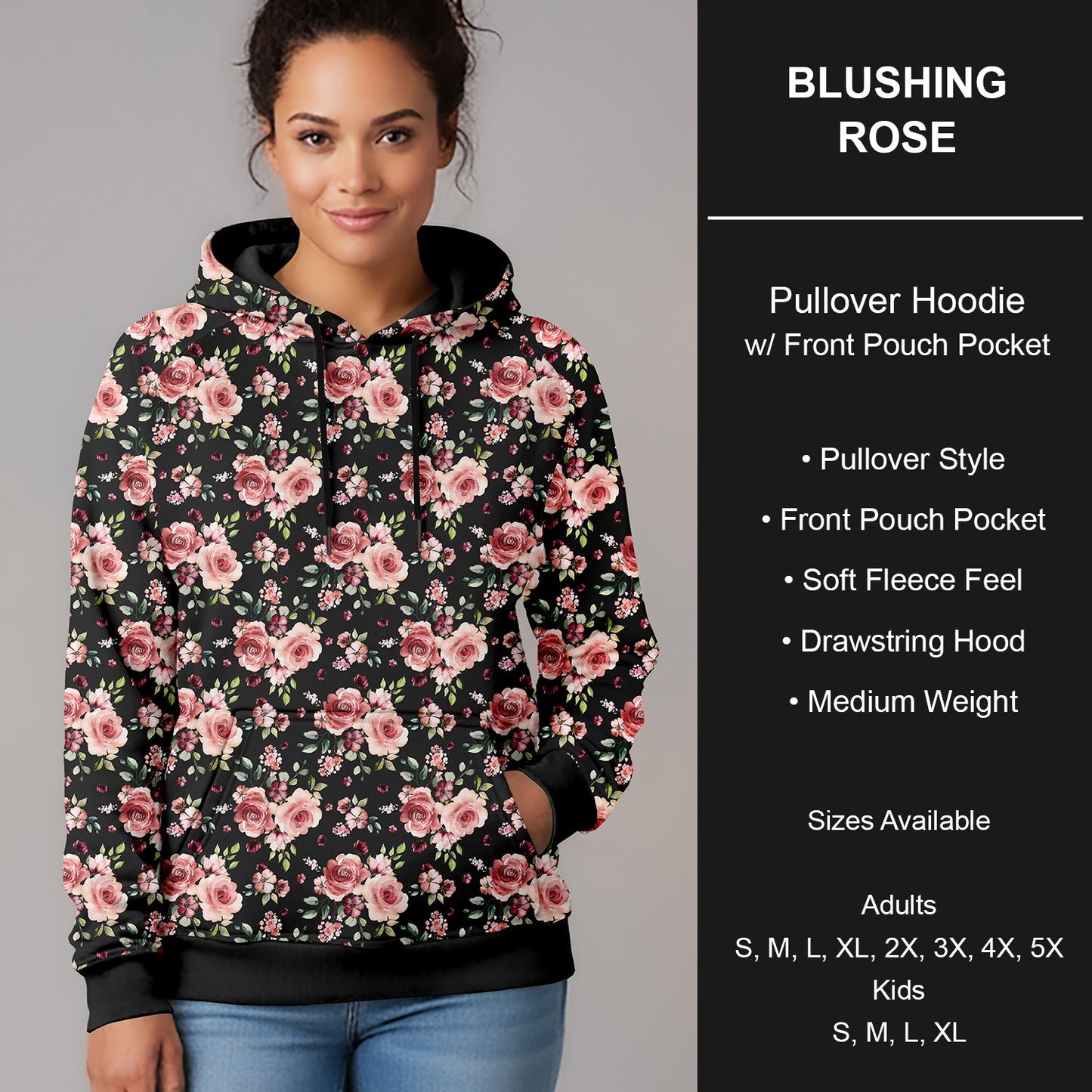 B266 - Preorder Blushing Rose Pullover Hoodie (Closes 12/17. ETA late Feb.)