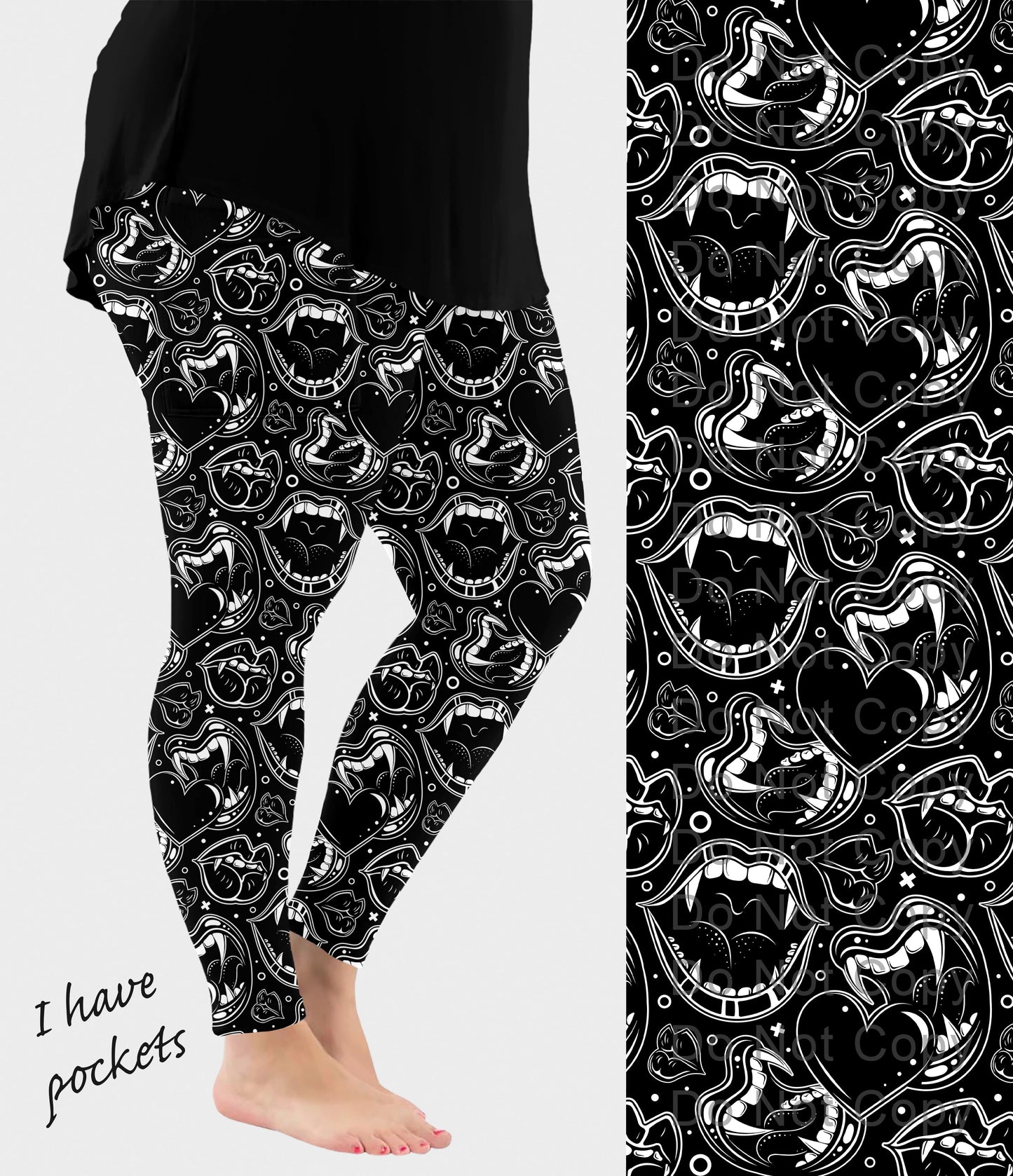 RTS - BW Vampire Fangs Leggings w/ Pockets