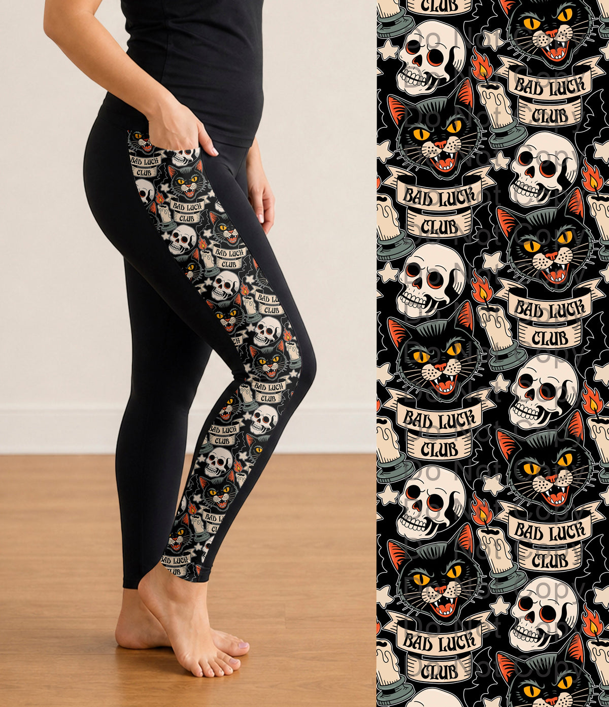 RTS - Bad Luck Club Side Panel Leggings with Pockets