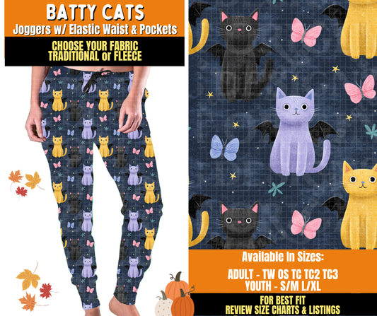 Preorder! Closes 7/16. ETA Oct. Batty Cats Joggers Choose Fleece or Traditional